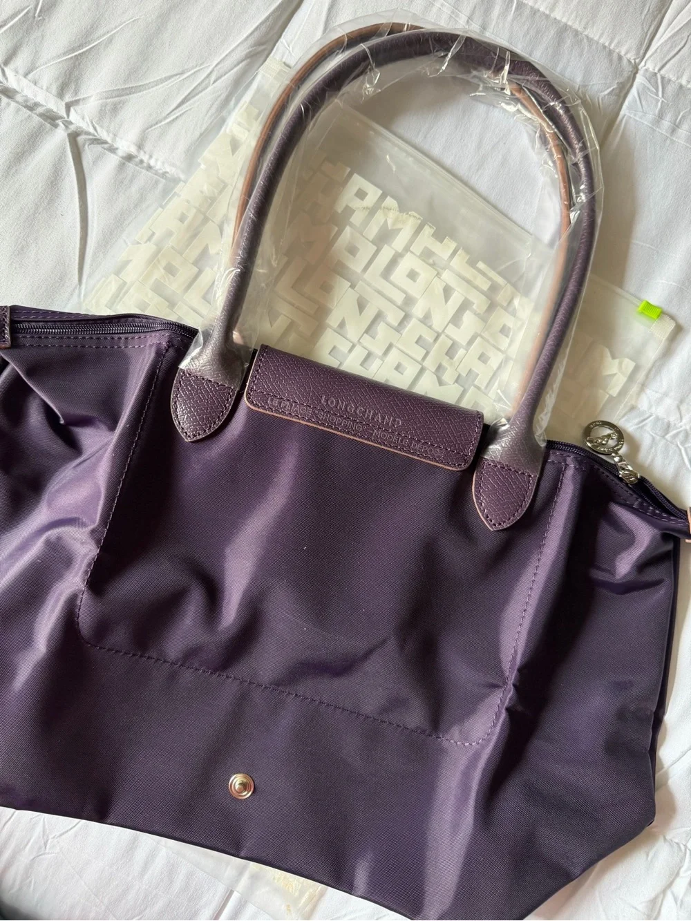Longchamp Purple Nylon Tote with Pink Logo Accent